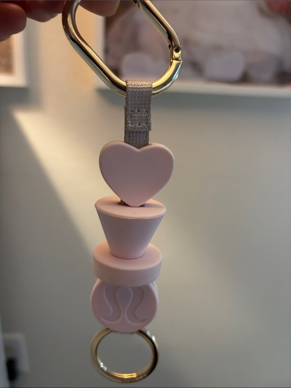 lululemon athletica Pale Pink Silicone Heart Keychain Charm with Gold Hardware